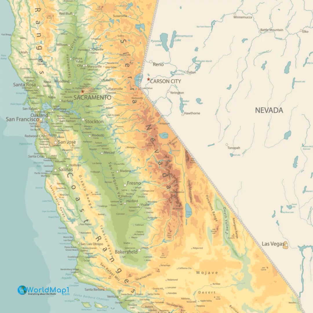 California Coast Physical Map